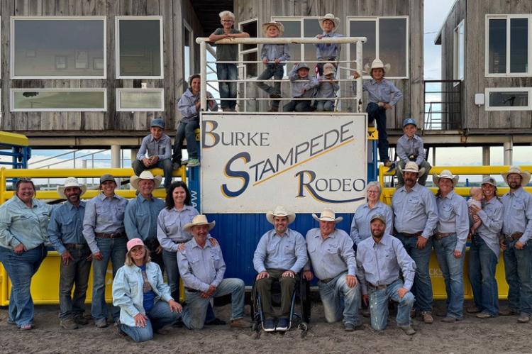 Burke Stampede Rodeo Committee in front of brand new bucking chutes to be dedicated at this the 35th year of the Burke Stampede Rodeo July 18th, 19th, and 20th. Performances at 7:30 PM each evening, Stampede Arena, Burke South Dakota. Courtesy Photo