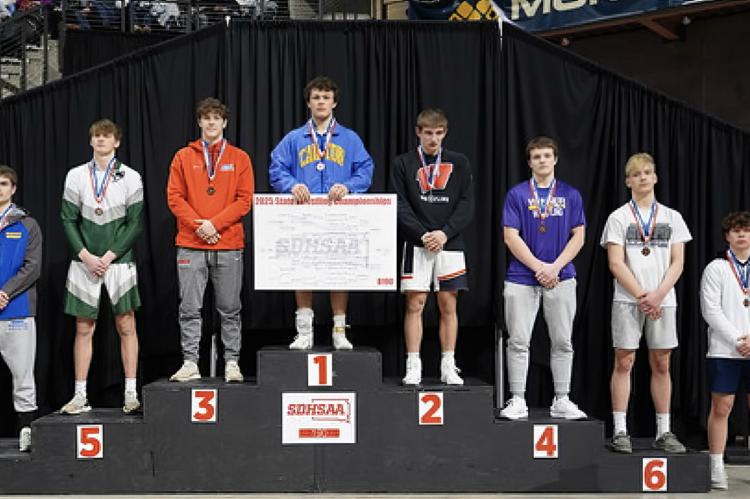 Gannon Knebel on the podium earning 2nd at the State Wrestling Tournament held in Rapid City last week. Congratulations Gannon! Courtesy Photo