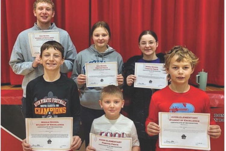 January Students of the Month were: HS Student of Excellence: Trevor Eggers, HS Positive Pirate: Lexi Vanderlei, MS Positive Pirate: Jessica Hento, MS Student of Excellence: Daxton Fathke, Elementary Positive Pirate: Bennett Petrik and Elementary Student 