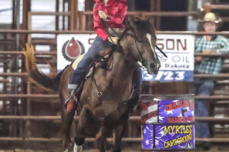 Shada Beeson participated in the SDRA Rodeo held in Geddes this past weekend. Despite some great effort Beeson came up short in the Ladies Breakaway and the Barrel Racing event. Photo by Barb Pechous