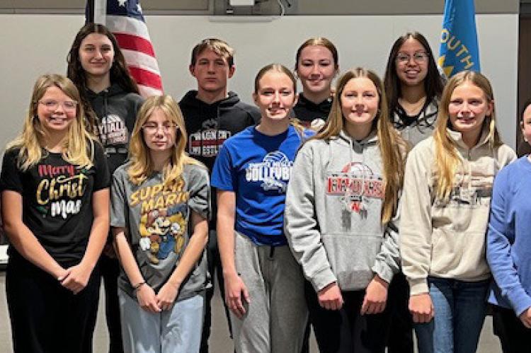Pictured are, back row from left: Mark Roberts, Ravyn Medricky, Jaxton Hill, Hannah Holzbauer, Ashton Bruguier and Tony Krcil; front row: Hallie Roberts, Anna Feucht, Braelyn Jones, Camry Link, Peytyn Wiechmann and Isabelle Myer.