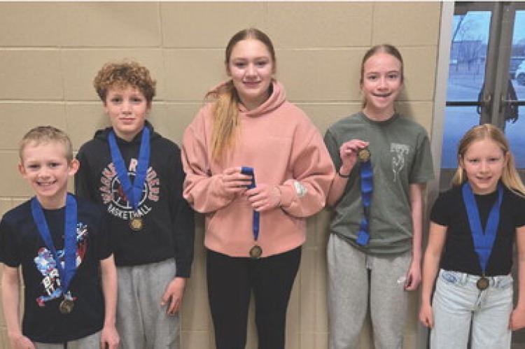 Pictured, from left, are: Garret Debay (9 year old boys), Windsor Soukup (12 year old boys), Clarah Soukup (13 year old girls), Audrey Gabel (12 year old girls), and Willow Soukup (9 year old girls). Courtesy Photo The top eight district winners in South 