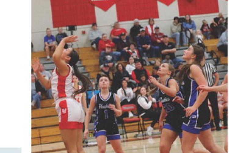 Hayden Knudsen gets the ball up for two.PHOTOGRAPHY BY DENELLE