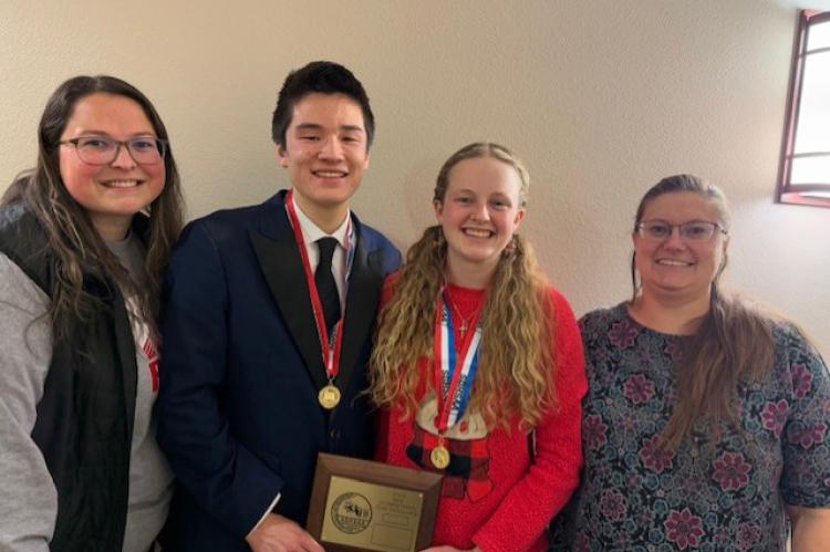 Oral Interp Coach Libby Renberger, Jackson Rolston, Presley Slaba and Coach Megan Fischer. Courtesy Photo