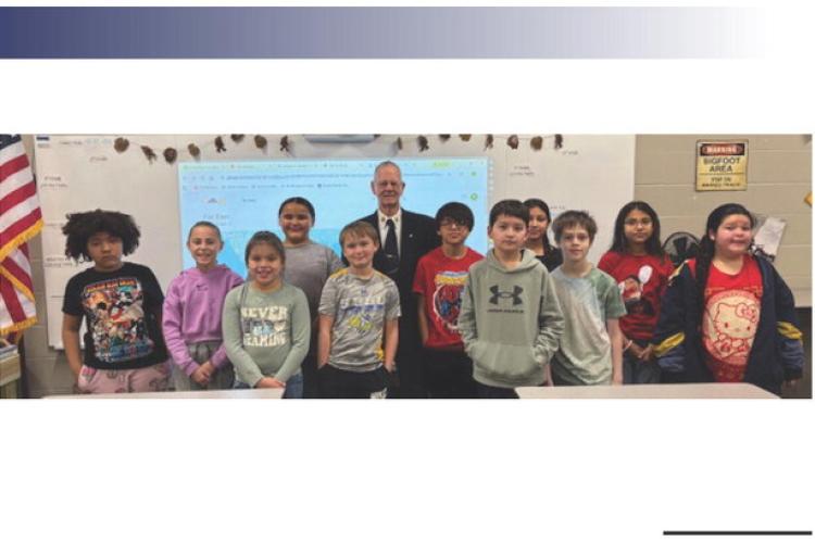 Cpt (Ret) Don Hubbard, who served as an artillery officer in Vietnam, is pictured with the 5th grade class of Mr. Belling. Courtesy Photo