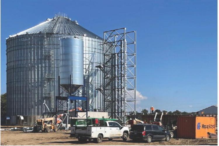 One of the two new grain bins being constructed at Farmers Pride Coop. Photo by Scott Pechous