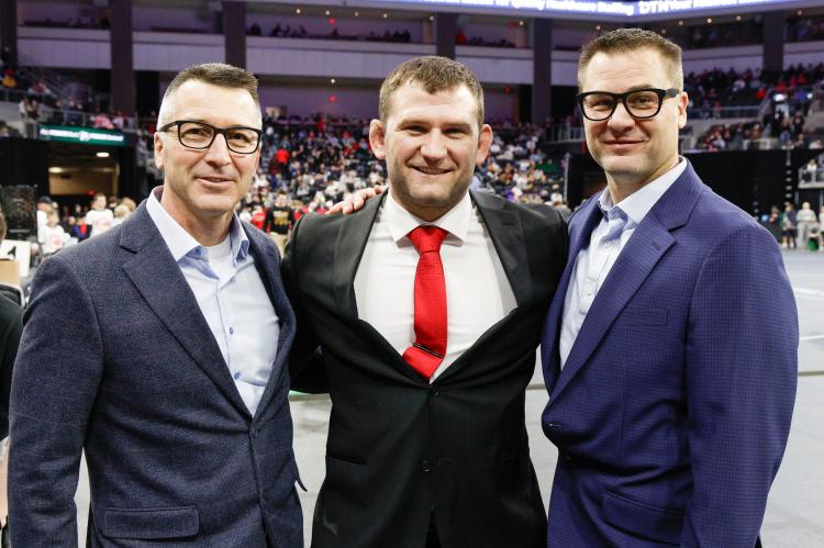 From left: Jay Swatek, Robert Kokesh, and Dan Swatek. The trio were inducted into the Hall of Fame on February 28 at the State Wrestling Tournament. PHOTOS BY BARB PECHOUS | PECHOUS.SMUGMUG.COM