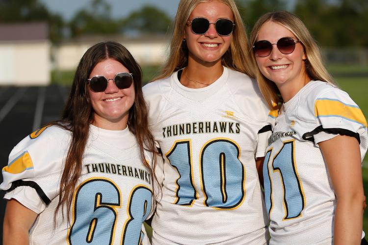 Statiticians for the 2025 football season are Belle Hotchkiss, Kinley Spaans and Mia Reiner. PHOTOGRAPHY BY SCOTT &amp; BARB PECHOUS