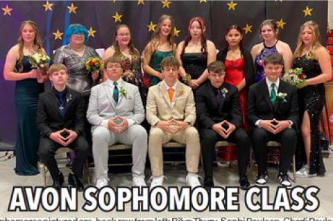 Sophomores pictured are, back row from left: Rilyn Thury, Sophi Paulsen, Charli Paulsen, Breanna Hento, Johnny Estes, Claudia Sully, Jaclynn Lane, and Jordyn Voigt; front row: Isaac DenHerder, Dominic Doom, Grayson Ratzlaff, Braylon Fathke, Jake Namminga.