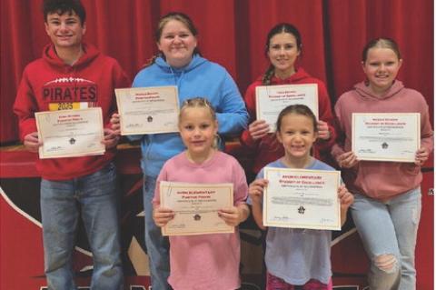 Student of the Month for Avon School are: HS Positive Pirate: Braylon Fathke, MS Positive Pirate: Lydia Lane, HS Student of Excellence: Atyliese Akridge, MS Student of Excellence: Brynlee Odens, Elementary Positive Pirate: Molly Swier, Elementary Student of Excellence: Tylee Wolf. Congratulations Students! Courtesy Photo