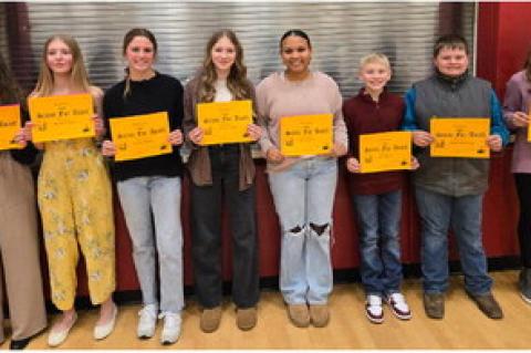 1st Place: Bailey Wynia, Abegael Odens, Raegan Brandt, Irelynn Small, Pria Sesler, Rex Baade, James Namminga, Sydney Johnson. Courtesy Photos