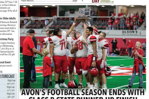 AVON'S FOOTBALL SEASON ENDS WITH CLASS B STATE RUNNER-UP FINISH