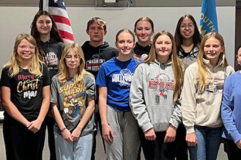 Pictured are, back row from left: Mark Roberts, Ravyn Medricky, Jaxton Hill, Hannah Holzbauer, Ashton Bruguier and Tony Krcil; front row: Hallie Roberts, Anna Feucht, Braelyn Jones, Camry Link, Peytyn Wiechmann and Isabelle Myer.