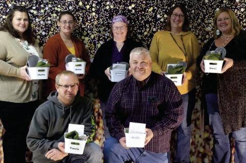 Back row, from left: Jayme Bergin, Jenna Krcil, Tina Dangel, Cathy Kreeger, and Darci Bultje. Front row, from left: Travis Krcil and Mike Dangel. Courtesy Photo.
