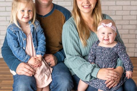 Terence Krcil pictured with wife, Kayla and two daughters Harper and Whitlee