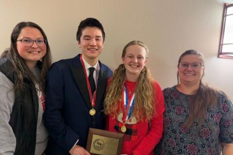 Oral Interp Coach Libby Renberger, Jackson Rolston, Presley Slaba and Coach Megan Fischer. Courtesy Photo