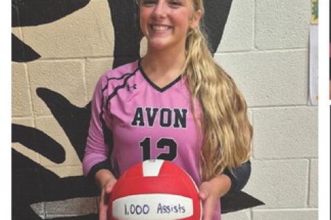 Brielle Voigt was recognized at Avon's home volleyball match last Tuesday night for her 1,000th career set assist. Congratulations, Brielle! Courtesy Photo