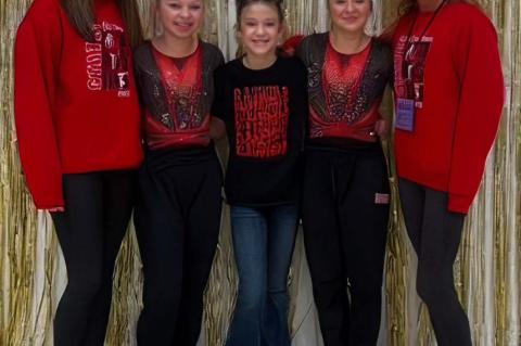 Assistant Coach CJ McNinch, Dusti Laska, Lauren VonEschen, Addison Cuka and Coach Cherie Petry. Courtesy Photos