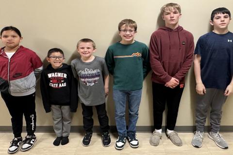 Wrestlers advancing are, from left: Kimi Sully-3rd place, Myles Kazena-6th place, Klay Kokesh-7th place, Finnegan Hopkins-8th place, Thomas Krcil-3rd place, Ryder Insko-8th place. Congratulations wrestlers who placed at the South Dakota State AAU Tourname