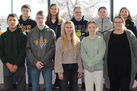 Back row left to right: Steven Nielsen, Madilyn Janis, Taylor Brooks, Mikayla Svatos, Sadie Antelope, Emma Swanson Front row: Tyler Ronfeldt, James Derry, Exavian Aungie Baker, Luke Dangel, Gracie Ronfeldt, Madeline Derry, Katelyn Dvorak, Aaliyah Denney. 