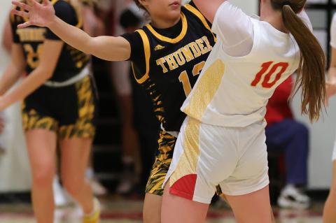 Leah Brown on defense. Photos by Barb Pechous