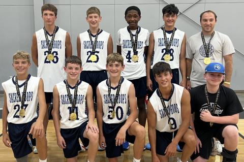 (Back, L-R) Brenson Ratzlaff (Avon), Branson Kok (Armour), Levi DeWaard (Armour), Jackson Woods (Wagner), Coach Nate Vetch (Mt. Vernon). (Front, L-R) Joshua Koenig (Canistota), Zander Fathke (Avon), Daylin Kok (Armour), David Biggins (Gregory), and Abel S