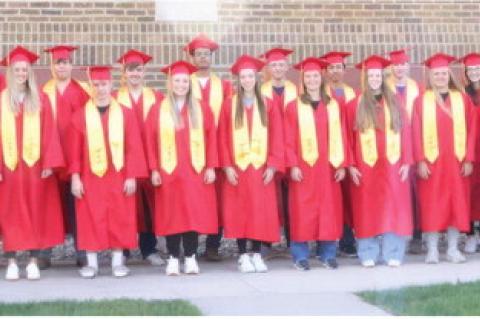 Avon 2025 Graduates are, back row from left: Kinley Doom, Cody Sassaman, Trevor Eggers, Devin Rucktaeschel, Jaydon Driesen, Aziah Meyer, Gunnar Voigt, John Fathke, Conor Long, Allison Frank, Erica Cahoy, and William Swier; front row from left: Ava Cline, 
