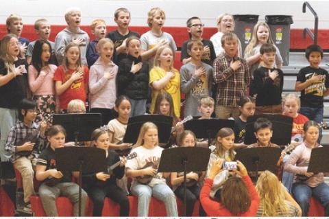 Avon 3rd and 4th graders presented the National Anthem. The 3rd graders sang and the 4th graders played their recorders under the direction of Amy Schultz. Great job everyone!!