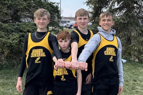 The medley relay team of Ruger Loeffler, Kruze Kaczor, Tate Kaczor, and Tyler Ronfeldt, set a new record at SCC with a time of 2:06.21. (Old record - 2:07.51).