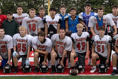 Team members are, back row, from left: Jesse Zephier, Cruise Koupal, Trasin Dilts, Gannon Knebel, Bodie Chafin, Slaten Podzimek, Brayden Kreber, Shea Kjeldgaard, Colin Brown Bear, Russel Standing Cloud, Lacen Sully, and Richie Turner JR. Middle row: Beau 