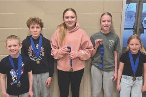 Pictured, from left, are: Garret Debay (9 year old boys), Windsor Soukup (12 year old boys), Clarah Soukup (13 year old girls), Audrey Gabel (12 year old girls), and Willow Soukup (9 year old girls). Courtesy Photo The top eight district winners in South 