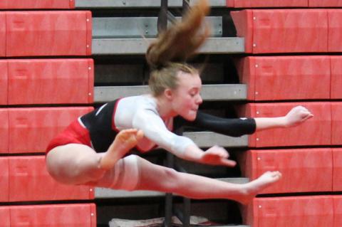 Raelee Lanphear on her floor routine.