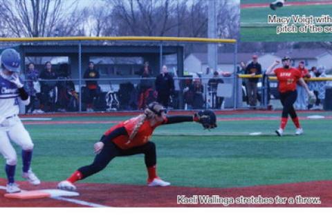 Kaeli Wallinga stretches for a throw.