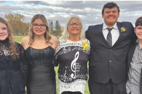 Pictured are, from left: Danae Feenstra, Brooklyn Hubers, Director Beth Maas, Ty Maas, and Jaden Faller. Courtesy Photo.