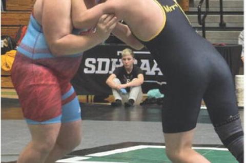 Randall Powers in his match with Case Phelps of Kingsbury County. Photo by April Powers