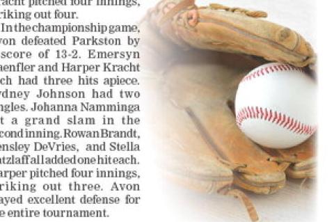 12U Team members are, back row from left: Coach Laura Haynes, Kensley DeVries, Stella Ratzlaff, Ashley Soukup, Harper Kracht, Rowan Brandt, Sydney Johnson, Johanna Namminga, Coach Paul Kuhlman; front row from left: Coach Matt Haynes, Macy Haynes, Whitley 