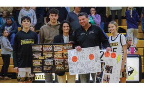 Coach Niewenhuis was recognized during the Thunder's last home game of the season.