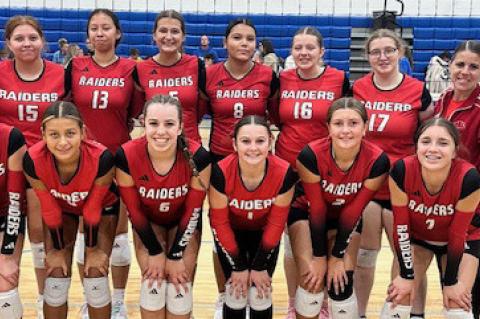 Wagner JV volleyball girls were the champions at the Parkston Tournament on October 14th. Pictured are back row, from left: Taelyn Knebel, Katrina Brown Bear, Ashtyn Bruguier, Mateya Bruguier, Tegan Langdeaux, Coach Hopkins, Coach DeBey Front row, from le