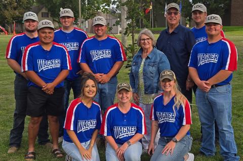 Back row, from left: Chance Blaha, Tony Bruguier, Jeremy Leibel, Austin Weber, Doris and Don Hosek, Cameron Goodrich and Kelby Kafka; front row, Aly Thompson, Courtney Hanson, and Jazmyn Soukup. Photo by Alyssa Mathis