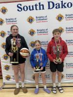 Pictured, from left: Clarah Soukup (first place, 13-year-old girls), Willow Soukup (third place, 9-year-old girls) and Windsor Soukup (second place, 12-year-old boys), all of Wagner, placed in their respective divisions at the state free throw contest hos