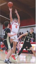 Dominic Doom rises above the Scotland/Menno defense for a two-point attempt during recent Pirate action.